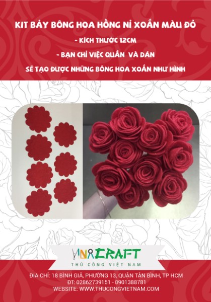 Bộ nguyên liệu hoa hồng vải nỉ - đỏ